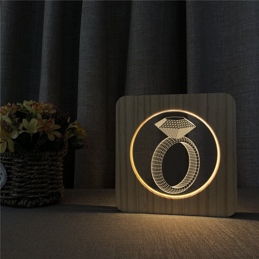 Veilleuse en Bois 3D Bague