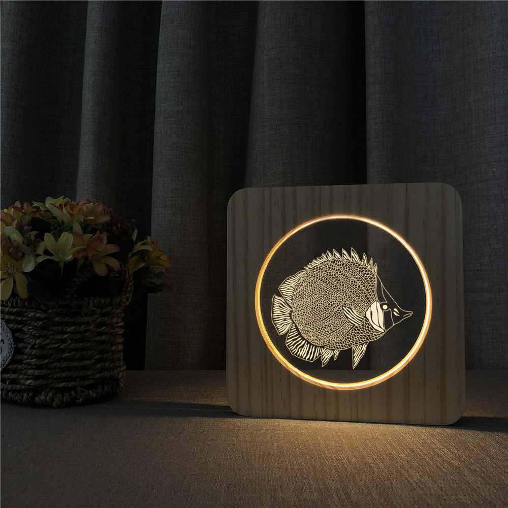 Veilleuse en Bois 3D Poisson Rare