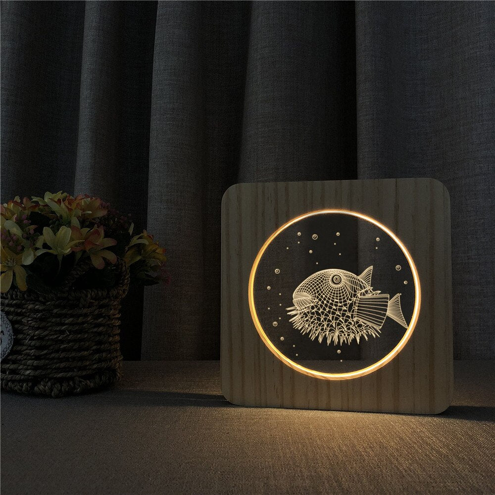 Veilleuse en Bois 3D Poisson Diodon