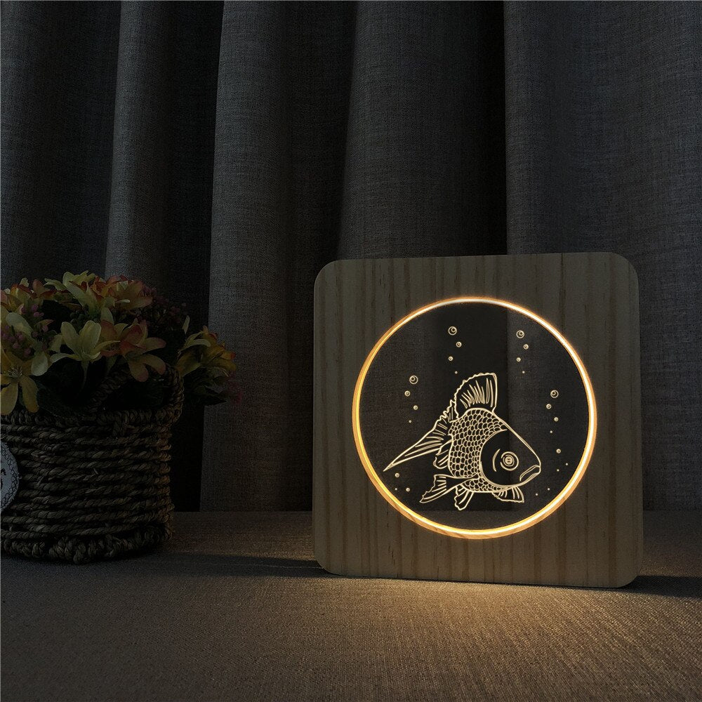 Veilleuse en Bois 3D Poisson
