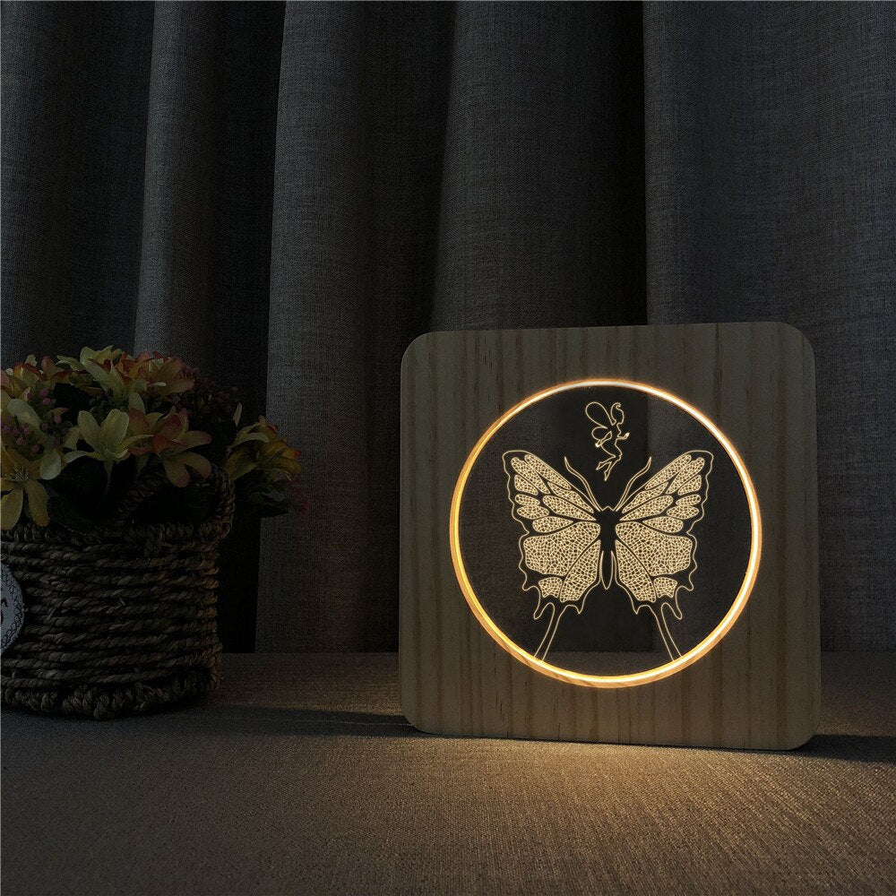 Veilleuse en Bois 3D Papillon