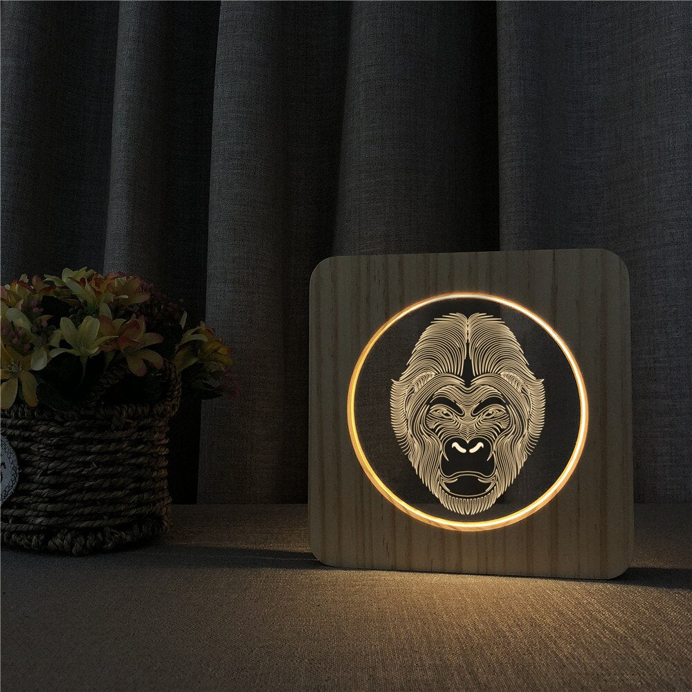 Veilleuse en Bois 3D Gorille