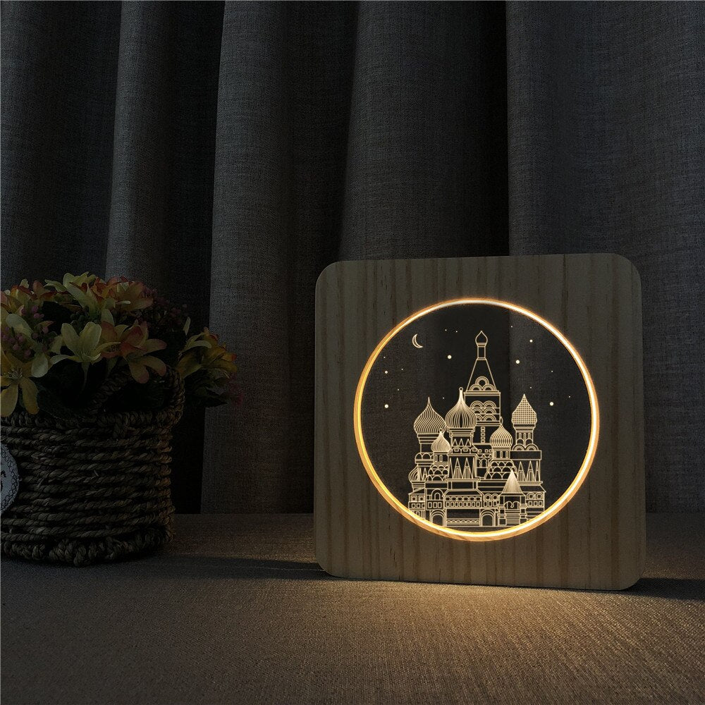 Veilleuse en Bois 3D Temple Indien