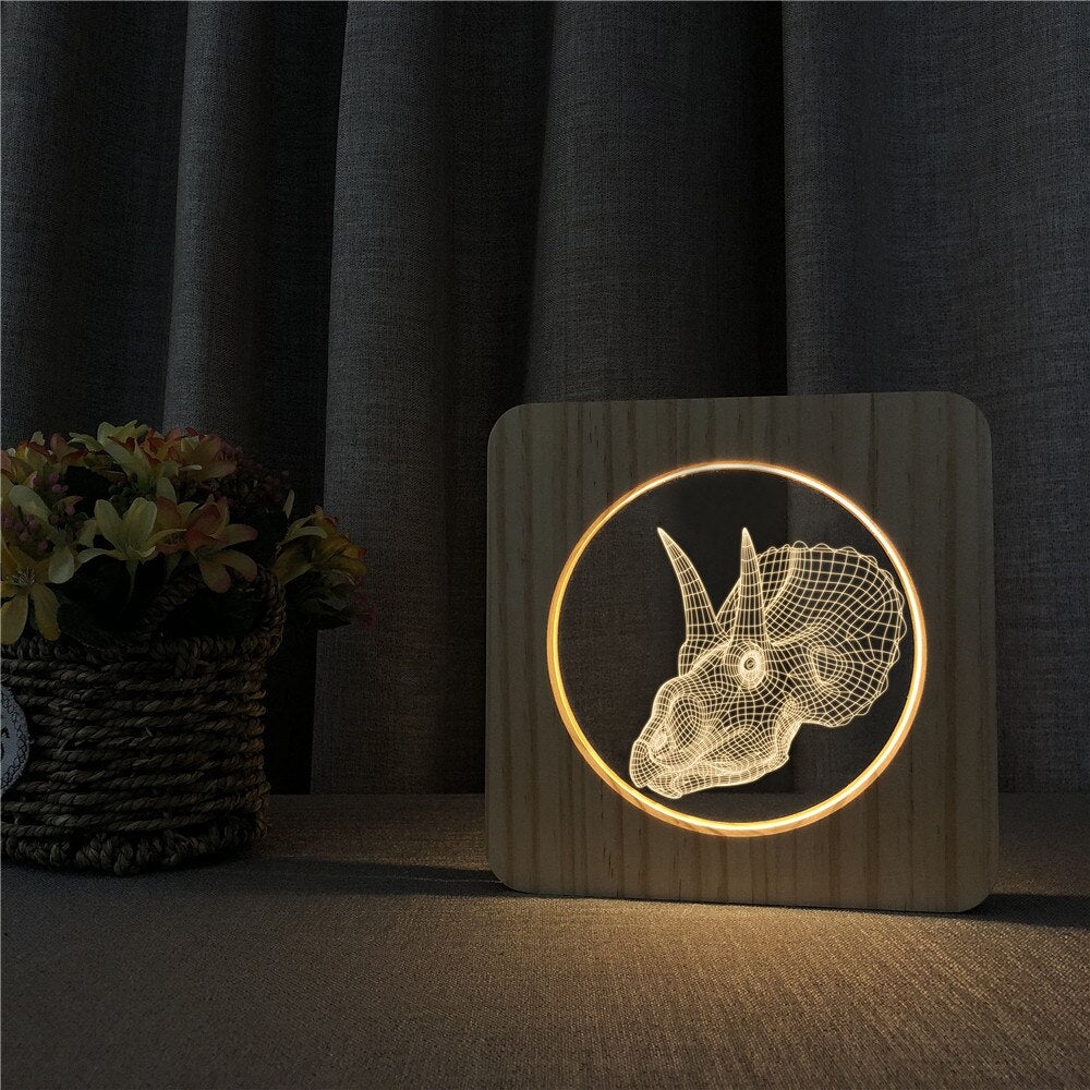 Veilleuse en Bois 3D Tricératops