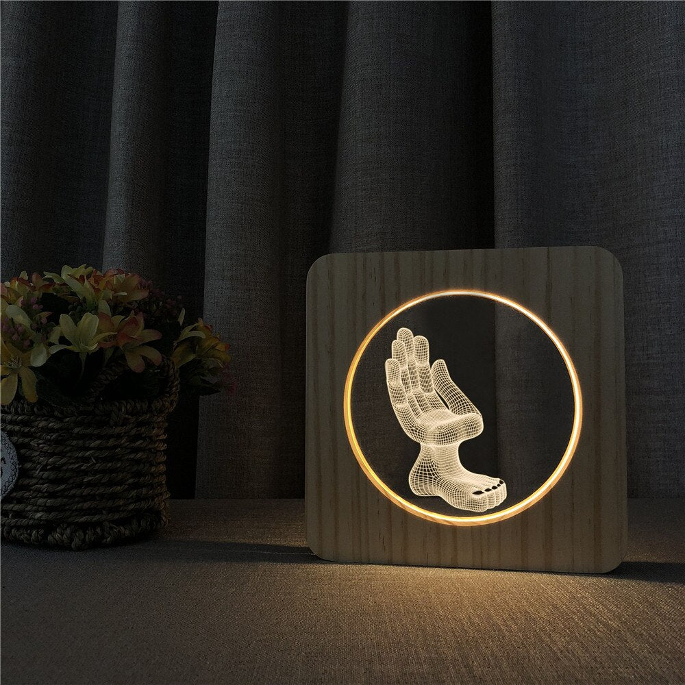Veilleuse en Bois 3D Pied Main