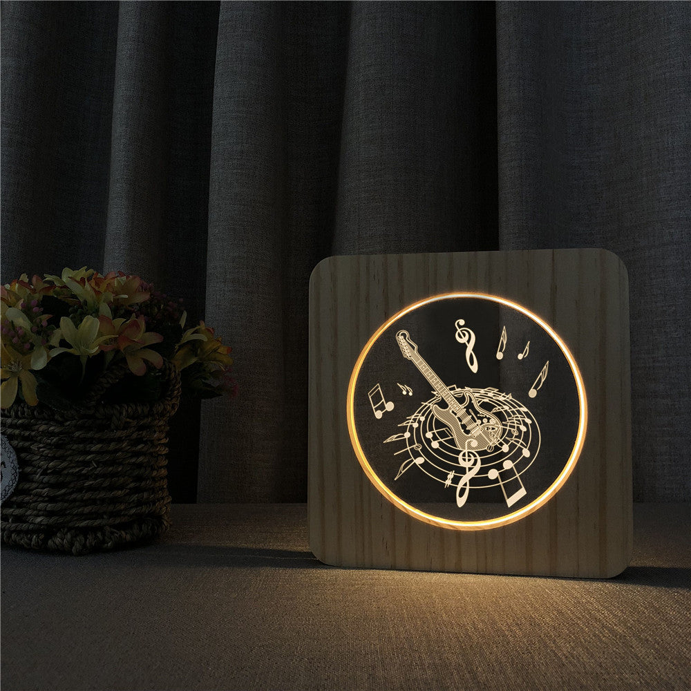Veilleuse en Bois 3D Guitare Musique